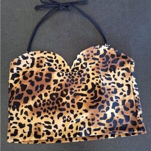 Kortni Jeane Leopard Print Halter Top Bikini Made in the U.S. Size M Halloween